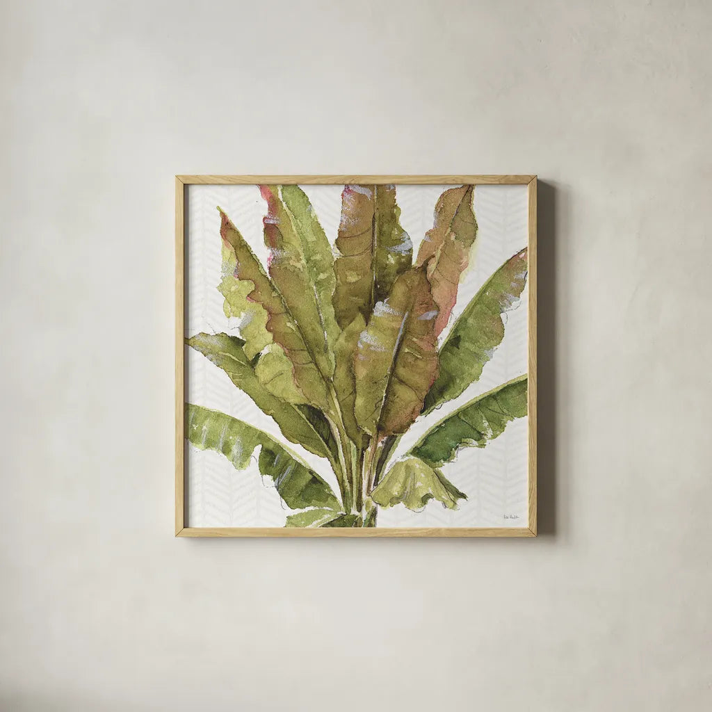 Mixed Greens VII by Lisa Audit. Shown in a natural wood glass frame for a timeless modern aesthetic. Available as an archival giclee rolled canvas, fine art paper, or poster print. SKU 36465a.