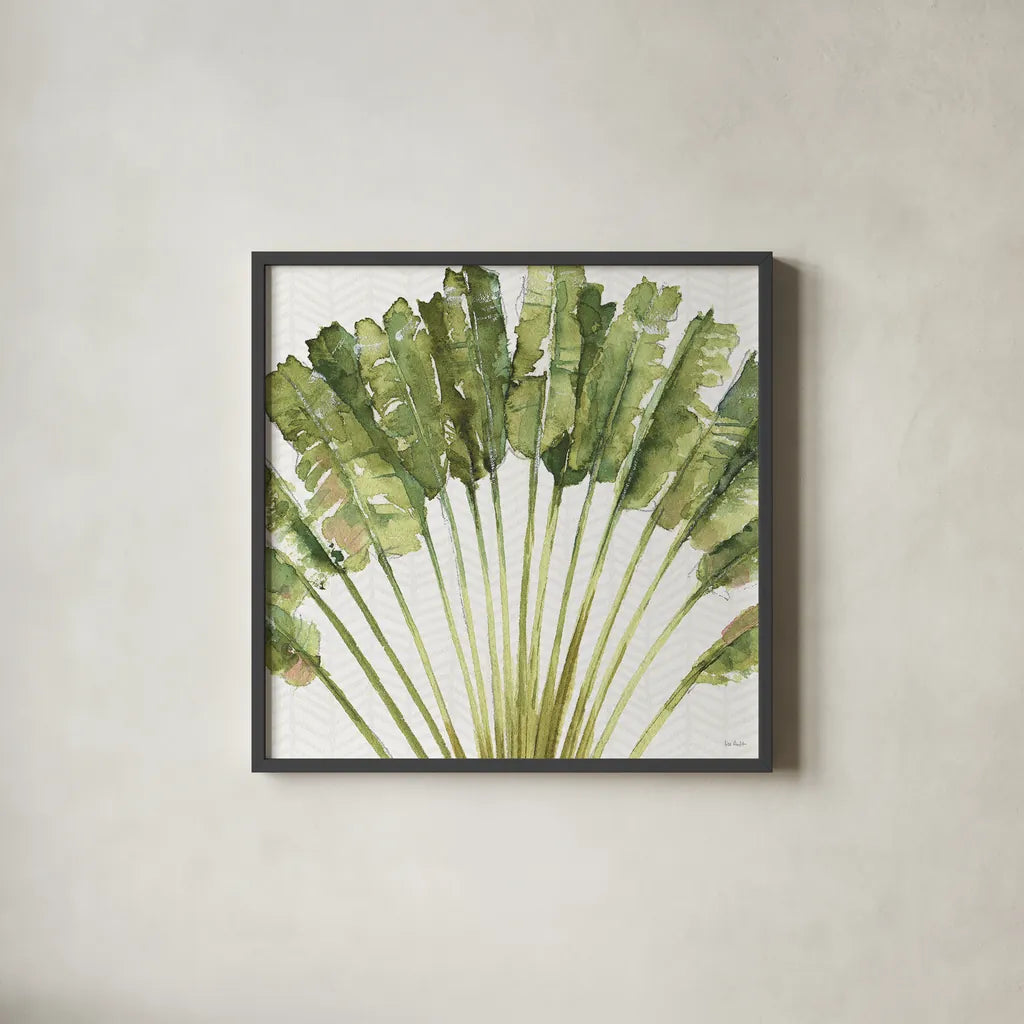 Mixed Greens VIII by Lisa Audit. Shown in a sleek black glass frame for a contemporary gallery look. Available as an archival giclee rolled canvas, fine art paper, or poster print. SKU 36466a.