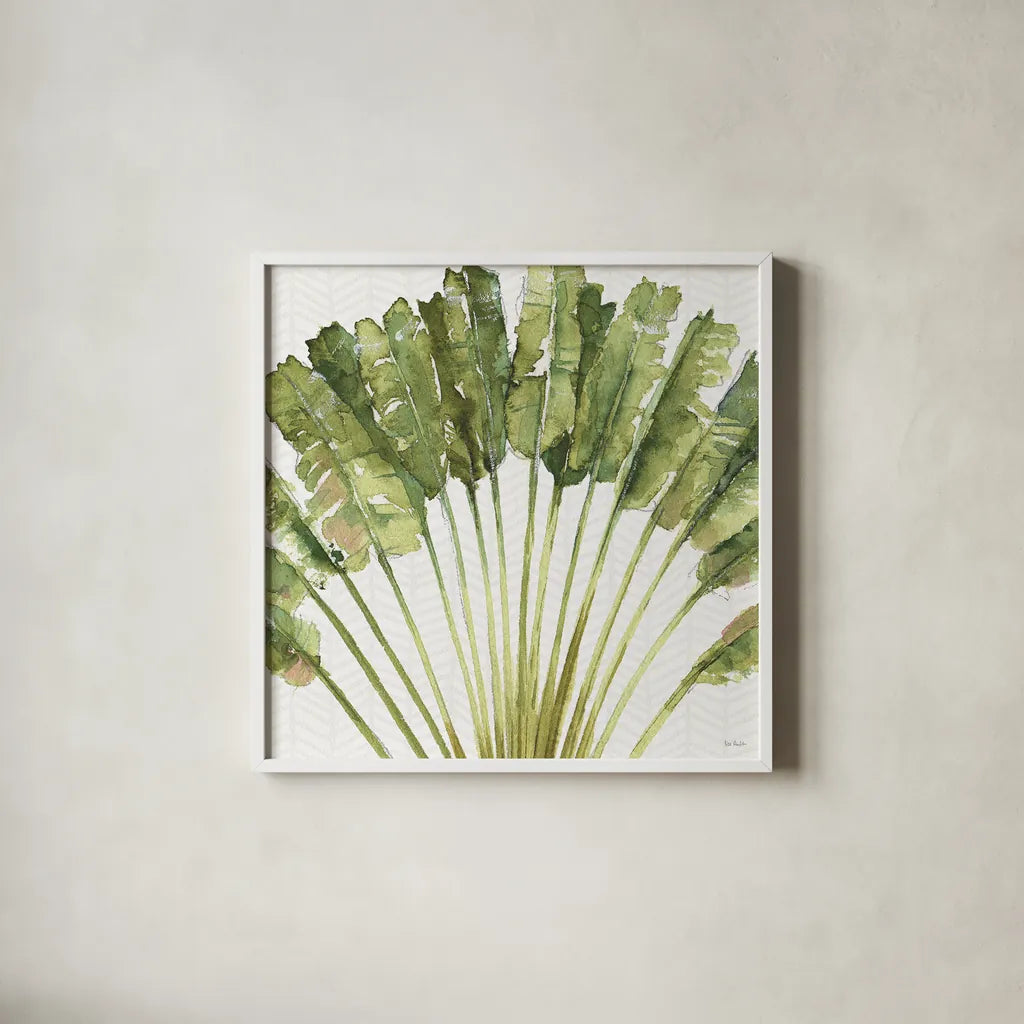 Mixed Greens VIII by Lisa Audit. Shown in a crisp white glass frame for a clean and minimalist style. Available as an archival giclee rolled canvas, fine art paper, or poster print. SKU 36466a.