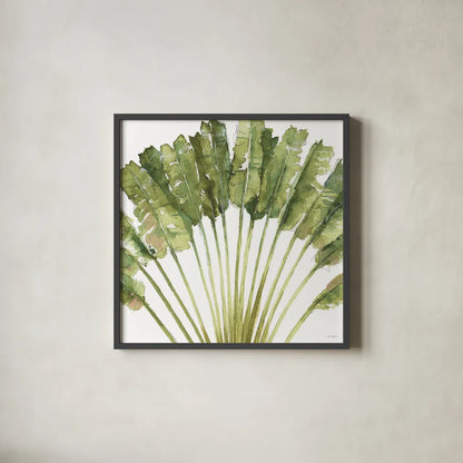 Mixed Greens VIII on White by Lisa Audit. Shown in a sleek black glass frame for a contemporary gallery look. Available as an archival giclee rolled canvas, fine art paper, or poster print. SKU 82378a.