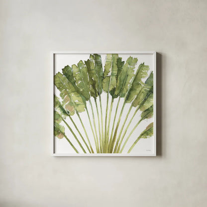Mixed Greens VIII on White by Lisa Audit. Shown in a crisp white glass frame for a clean and minimalist style. Available as an archival giclee rolled canvas, fine art paper, or poster print. SKU 82378a.