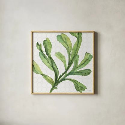 Mixed Greens XIX by Lisa Audit. Shown in a natural wood glass frame for a timeless modern aesthetic. Available as an archival giclee rolled canvas, fine art paper, or poster print. SKU 36477a.
