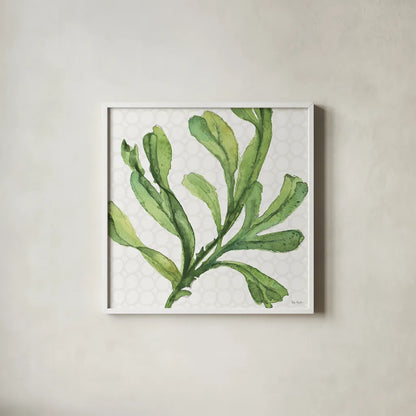 Mixed Greens XIX by Lisa Audit. Shown in a crisp white glass frame for a clean and minimalist style. Available as an archival giclee rolled canvas, fine art paper, or poster print. SKU 36477a.
