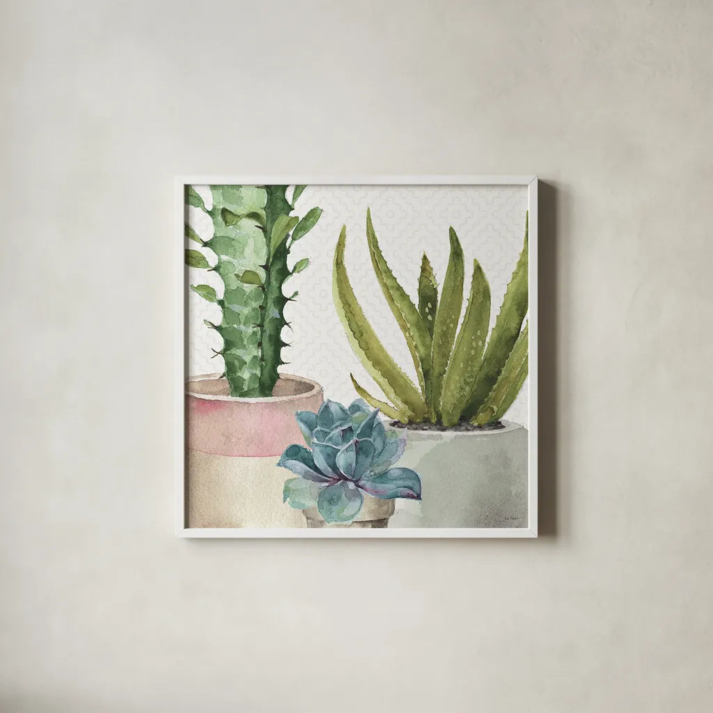 Mixed Greens XL by Lisa Audit. Shown in a crisp white glass frame for a clean and minimalist style. Available as an archival giclee rolled canvas, fine art paper, or poster print. SKU 36516a.