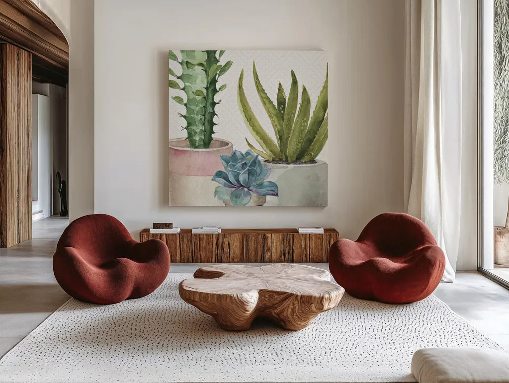 Mixed Greens XL by Lisa Audit. Shown as extra-large giant wall art in a modern living room. Available as an archival giclee rolled canvas, fine art paper, or poster print. SKU 36516a.