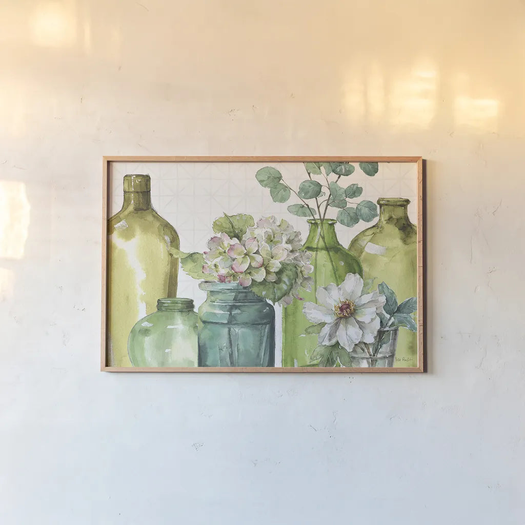 Mixed Greens XLIX by Lisa Audit. shown as a paper print in a natural frame. Available as a archival giclee rolled canvas, fine art paper, or poster print. SKU 36525i.