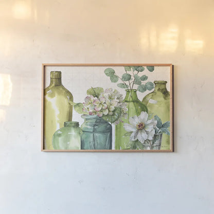Mixed Greens XLIX by Lisa Audit. shown as a paper print in a natural frame. Available as a archival giclee rolled canvas, fine art paper, or poster print. SKU 36525i.
