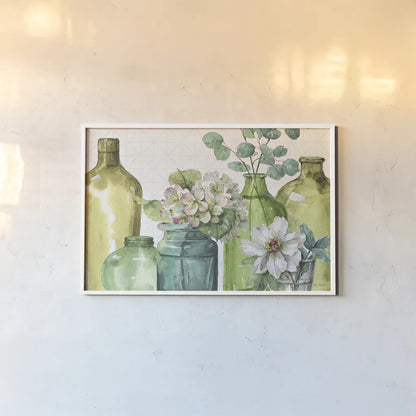 Mixed Greens XLIX by Lisa Audit. shown as a paper print in a white frame. Available as a archival giclee rolled canvas, fine art paper, or poster print. SKU 36525i.