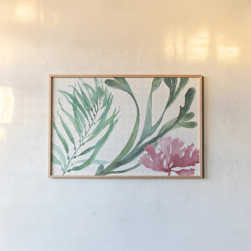 Mixed Greens XVIII by Lisa Audit. shown as a paper print in a natural frame. Available as a archival giclee rolled canvas, fine art paper, or poster print. SKU 36476i.