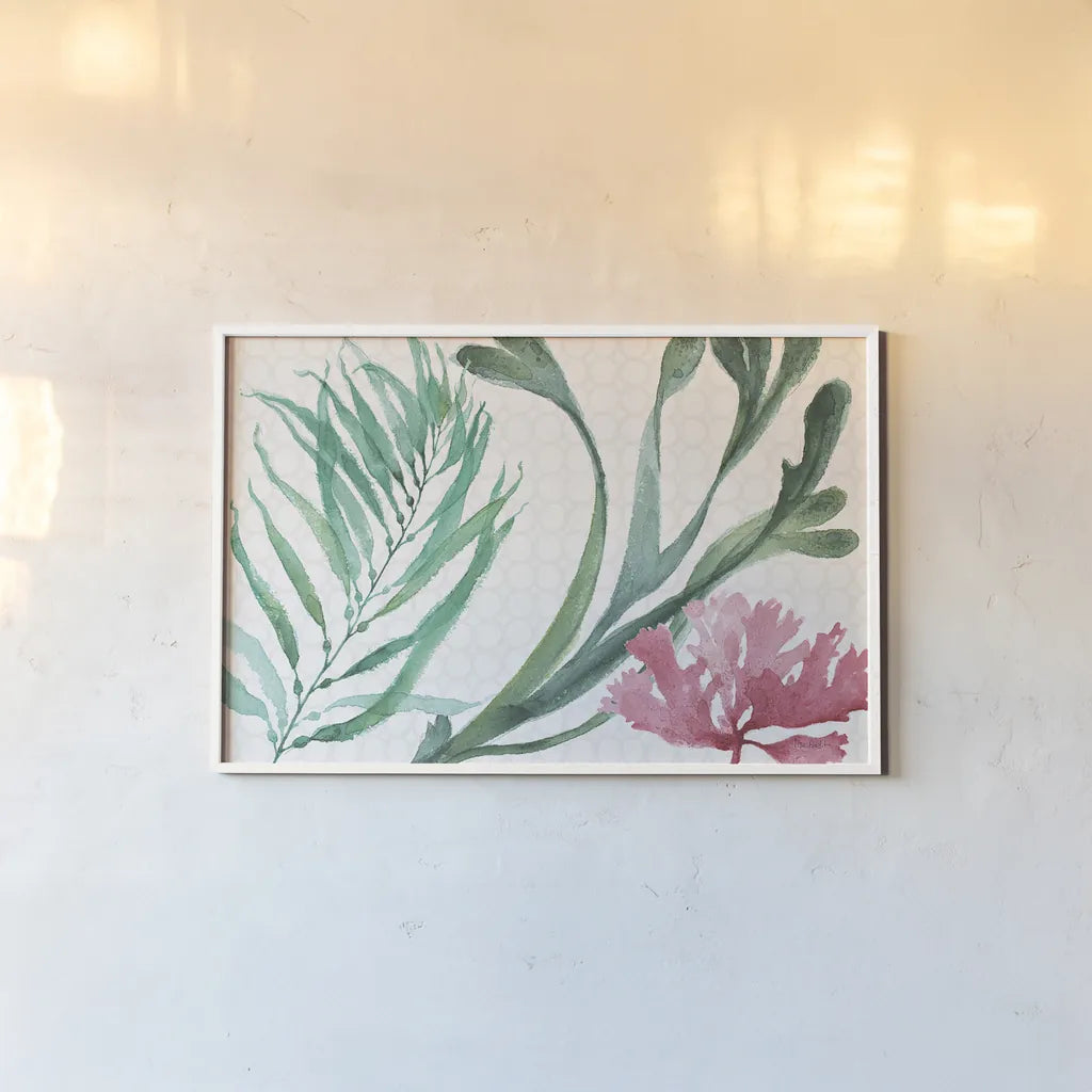 Mixed Greens XVIII by Lisa Audit. shown as a paper print in a white frame. Available as a archival giclee rolled canvas, fine art paper, or poster print. SKU 36476i.