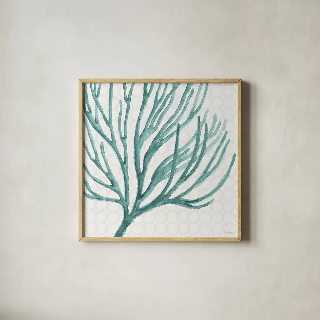 Mixed Greens XXI by Lisa Audit. Shown in a natural wood glass frame for a timeless modern aesthetic. Available as an archival giclee rolled canvas, fine art paper, or poster print. SKU 36479a.