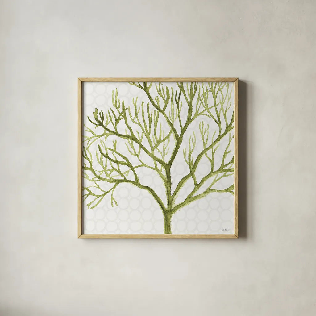 Mixed Greens XXII by Lisa Audit. Shown in a natural wood glass frame for a timeless modern aesthetic. Available as an archival giclee rolled canvas, fine art paper, or poster print. SKU 36480a.