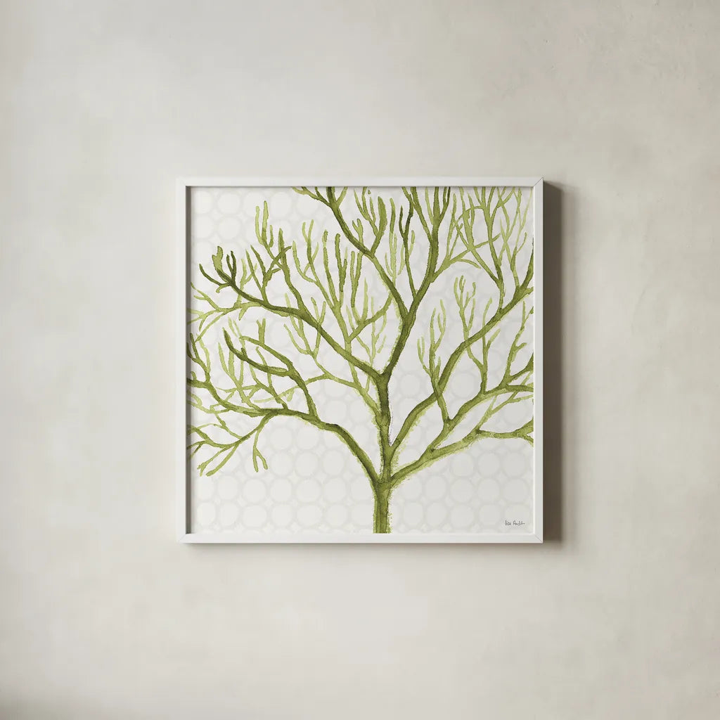Mixed Greens XXII by Lisa Audit. Shown in a crisp white glass frame for a clean and minimalist style. Available as an archival giclee rolled canvas, fine art paper, or poster print. SKU 36480a.