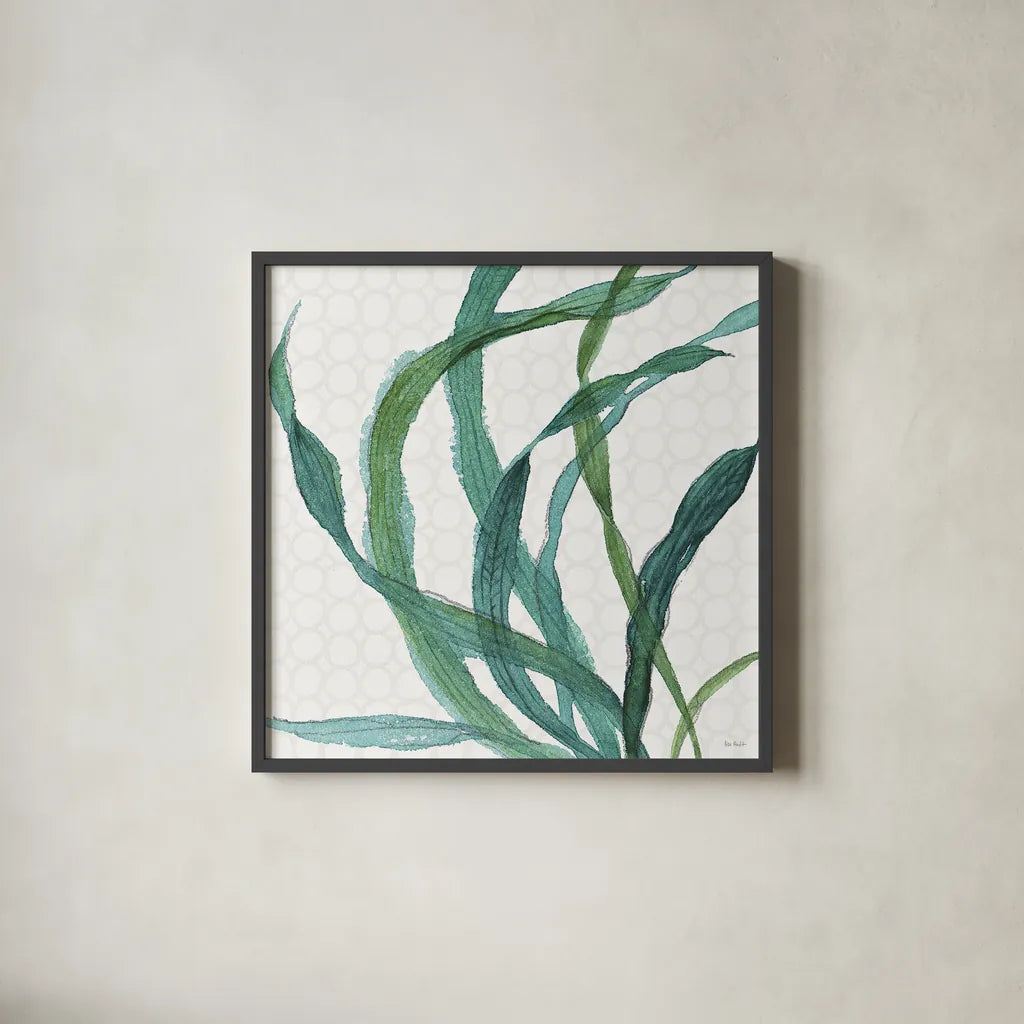 Mixed Greens XXIII by Lisa Audit. Shown in a sleek black glass frame for a contemporary gallery look. Available as an archival giclee rolled canvas, fine art paper, or poster print. SKU 36481a.