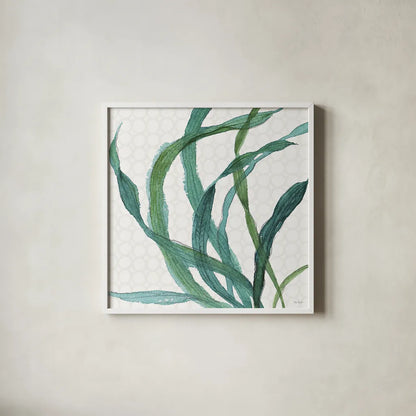 Mixed Greens XXIII by Lisa Audit. Shown in a crisp white glass frame for a clean and minimalist style. Available as an archival giclee rolled canvas, fine art paper, or poster print. SKU 36481a.
