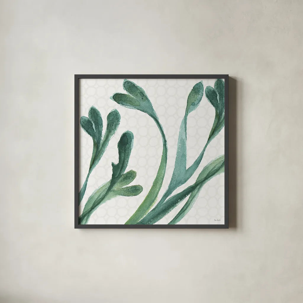 Mixed Greens XXIV by Lisa Audit. Shown in a sleek black glass frame for a contemporary gallery look. Available as an archival giclee rolled canvas, fine art paper, or poster print. SKU 36482a.