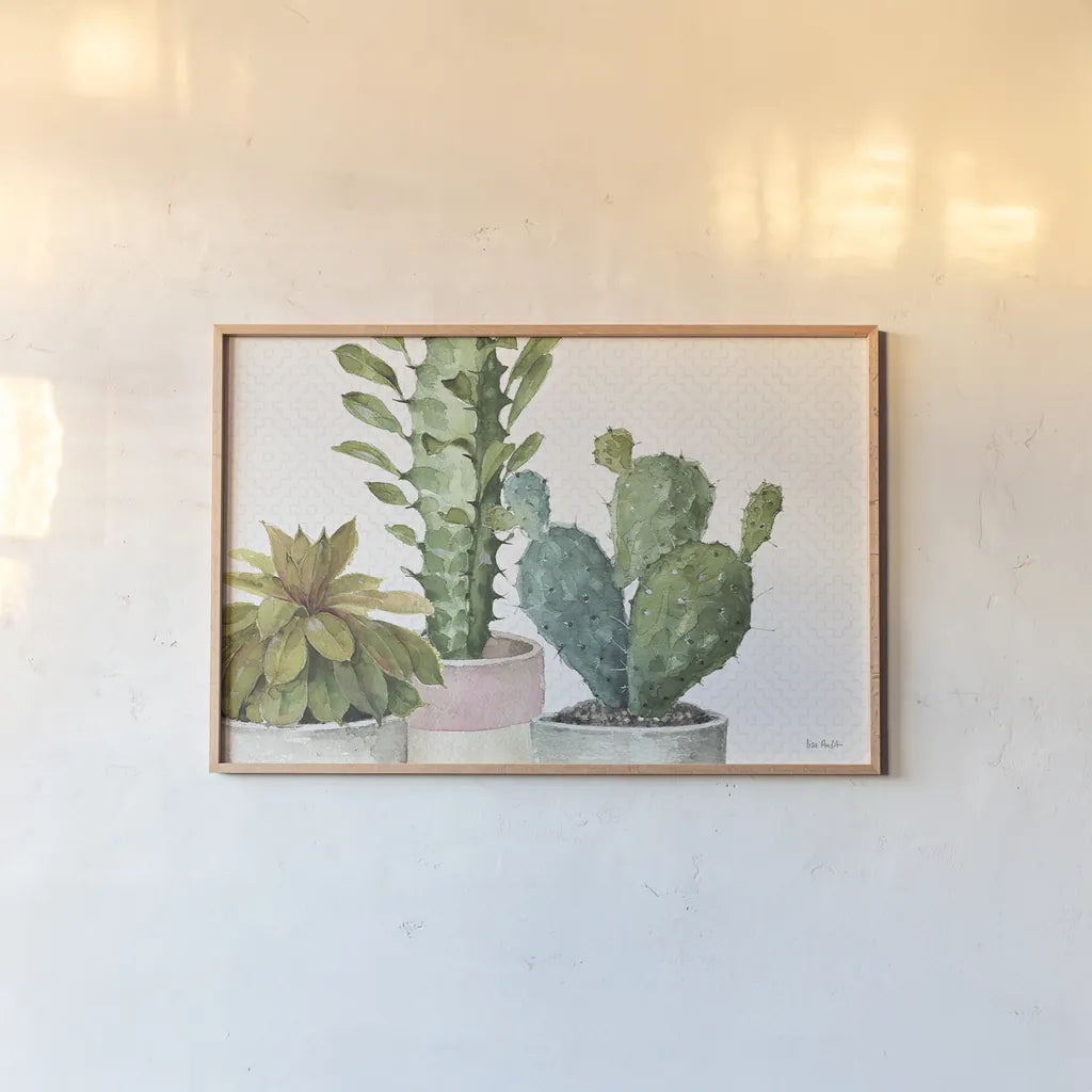 Mixed Greens XXXIII by Lisa Audit. shown as a paper print in a natural frame. Available as a archival giclee rolled canvas, fine art paper, or poster print. SKU 36491i.