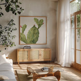 Mixed Greens XXXV by Lisa Audit. Shown in a natural wood frame in a cozy modern living room. Available as an archival giclee rolled canvas, fine art paper, or poster print. SKU 36493a.