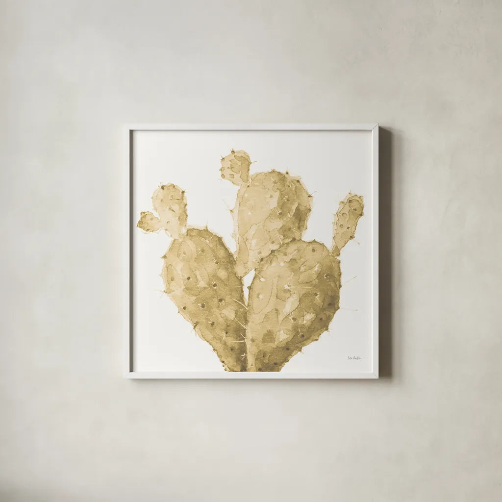 Mixed Greens XXXVI Gold by Lisa Audit. Shown in a crisp white glass frame for a clean and minimalist style. Available as an archival giclee rolled canvas, fine art paper, or poster print. SKU 60017a.
