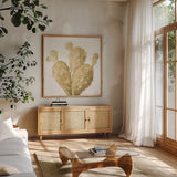 Mixed Greens XXXVI Gold by Lisa Audit. Shown in a natural wood frame in a cozy modern living room. Available as an archival giclee rolled canvas, fine art paper, or poster print. SKU 60017a.