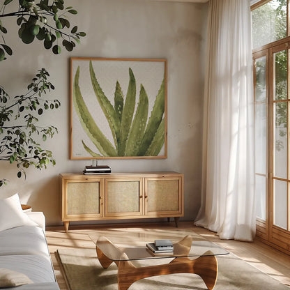 Mixed Greens XXXVIII by Lisa Audit. Shown in a natural wood frame in a cozy modern living room. Available as an archival giclee rolled canvas, fine art paper, or poster print. SKU 36496a.