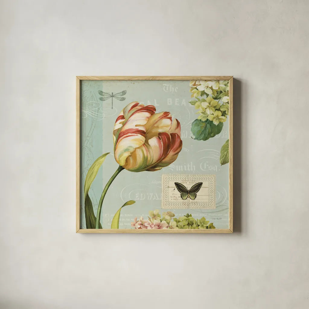 Mothers Treasure I by Lisa Audit. Shown in a natural wood glass frame for a timeless modern aesthetic. Available as an archival giclee rolled canvas, fine art paper, or poster print. SKU 4914a.