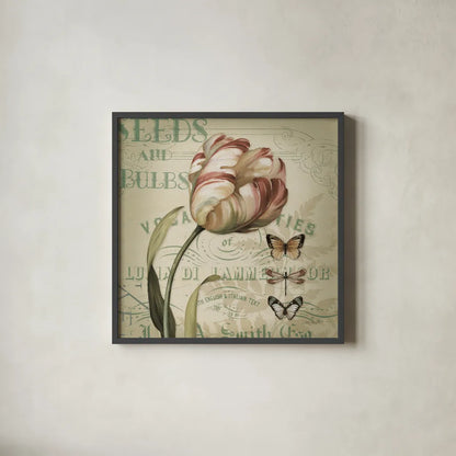 Mothers Treasure V Vintage Square by Lisa Audit. Shown in a sleek black glass frame for a contemporary gallery look. Available as an archival giclee rolled canvas, fine art paper, or poster print. SKU 99359a.