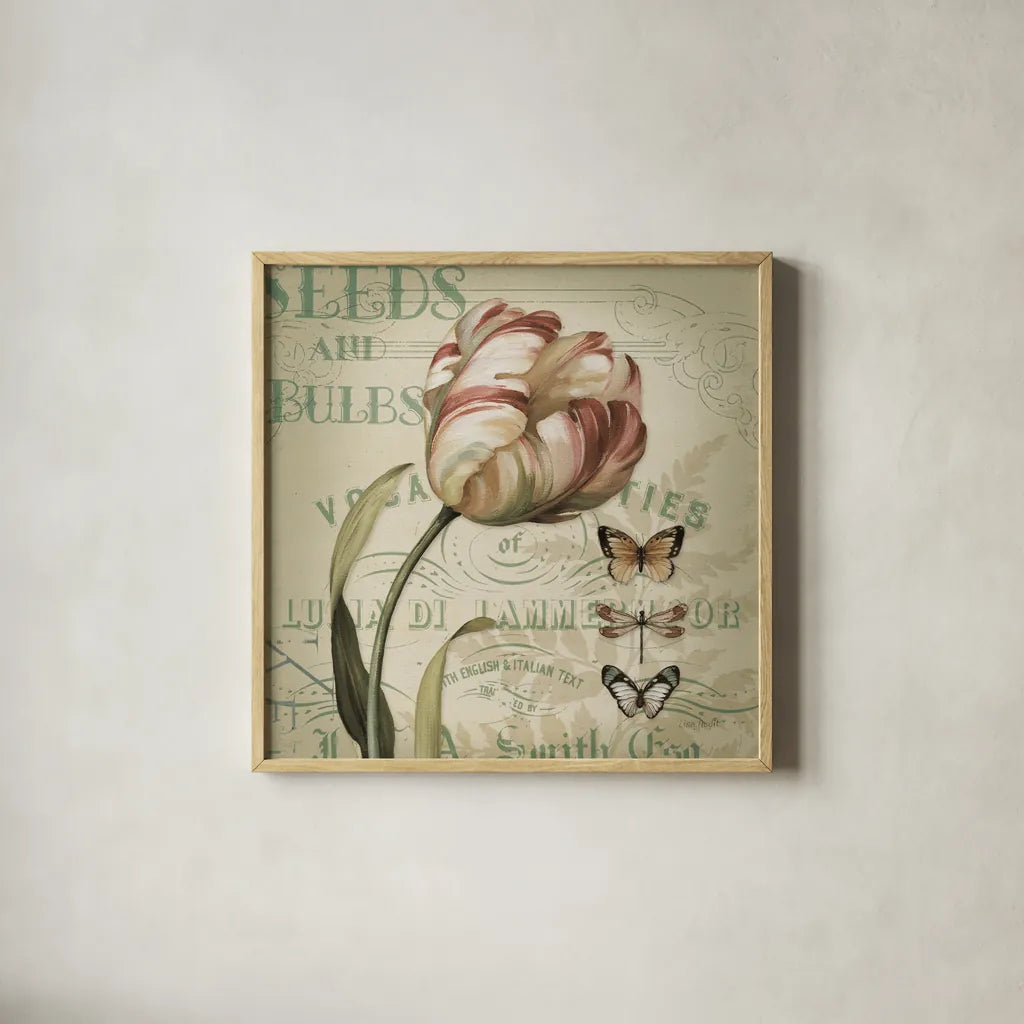 Mothers Treasure V Vintage Square by Lisa Audit. Shown in a natural wood glass frame for a timeless modern aesthetic. Available as an archival giclee rolled canvas, fine art paper, or poster print. SKU 99359a.
