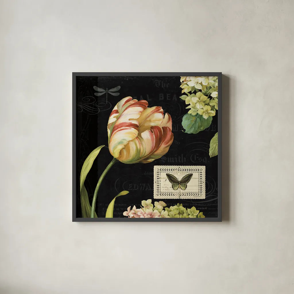 Mothers Treasures I Dark by Lisa Audit. Shown in a sleek black glass frame for a contemporary gallery look. Available as an archival giclee rolled canvas, fine art paper, or poster print. SKU 28208a.