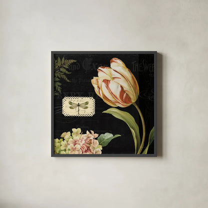 Mothers Treasures II Dark by Lisa Audit. Shown in a sleek black glass frame for a contemporary gallery look. Available as an archival giclee rolled canvas, fine art paper, or poster print. SKU 28207a.