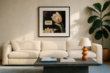 Mothers Treasures II Dark by Lisa Audit. Displayed in a glass frame with matte in a clean modern living room. Available as an archival giclee rolled canvas, fine art paper, or poster print. SKU 28207a.