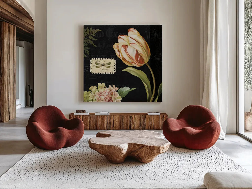 Mothers Treasures II Dark by Lisa Audit. Shown as extra-large giant wall art in a modern living room. Available as an archival giclee rolled canvas, fine art paper, or poster print. SKU 28207a.