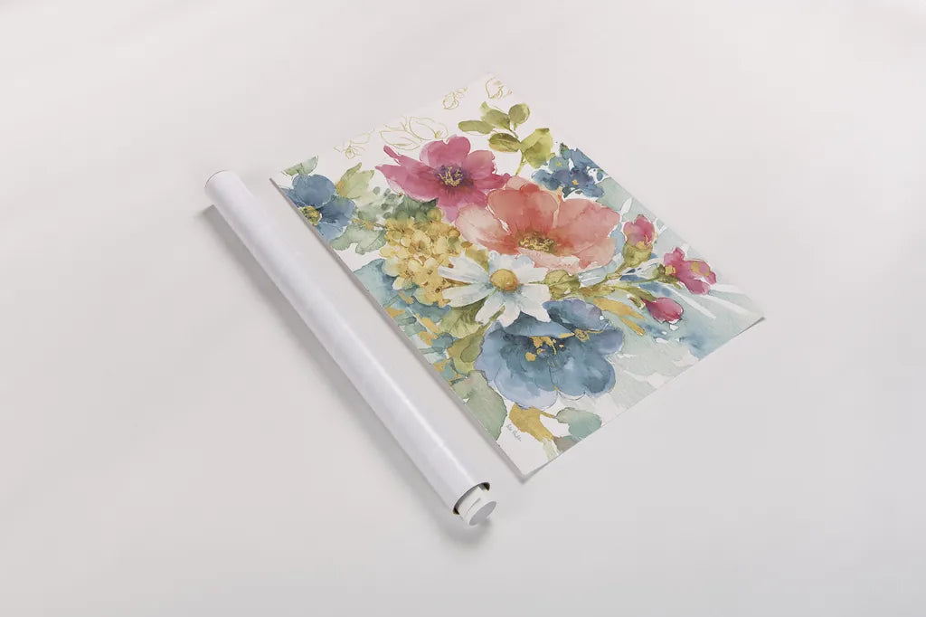 My Garden Bouquet I by Lisa Audit. shown as a rolled paper print. Available as archival giclee rolled canvas, fine art paper, or poster print. SKU 18884i.