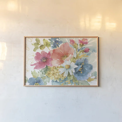 My Garden Bouquet I by Lisa Audit. shown as a paper print in a natural frame. Available as a archival giclee rolled canvas, fine art paper, or poster print. SKU 18884i.