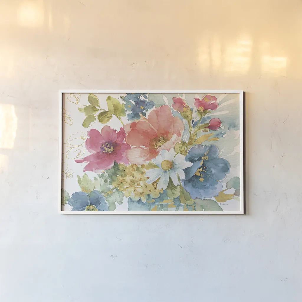 My Garden Bouquet I by Lisa Audit. shown as a paper print in a white frame. Available as a archival giclee rolled canvas, fine art paper, or poster print. SKU 18884i.