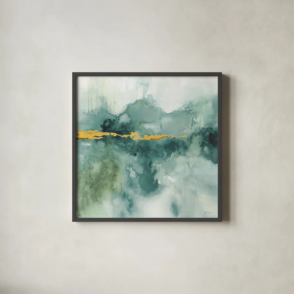 My Greehouse Abstract I Crop Blue by Lisa Audit. Shown in a sleek black glass frame for a contemporary gallery look. Available as an archival giclee rolled canvas, fine art paper, or poster print. SKU 20887a.