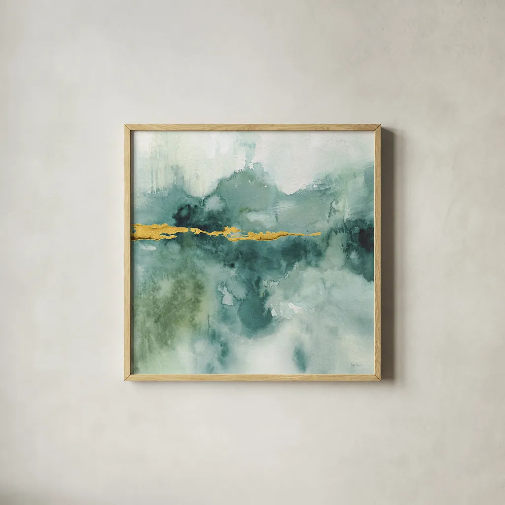 My Greehouse Abstract I Crop Blue by Lisa Audit. Shown in a natural wood glass frame for a timeless modern aesthetic. Available as an archival giclee rolled canvas, fine art paper, or poster print. SKU 20887a.