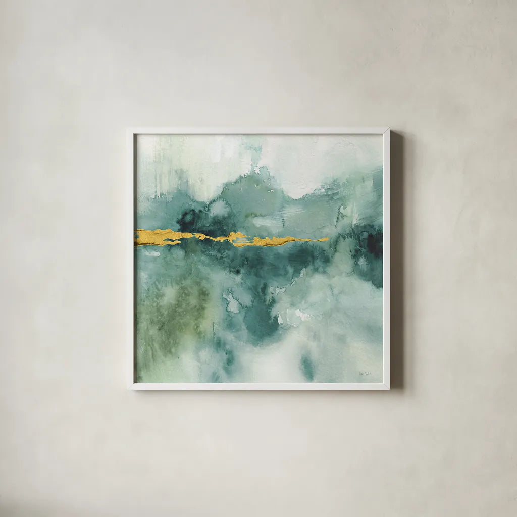 My Greehouse Abstract I Crop Blue by Lisa Audit. Shown in a crisp white glass frame for a clean and minimalist style. Available as an archival giclee rolled canvas, fine art paper, or poster print. SKU 20887a.