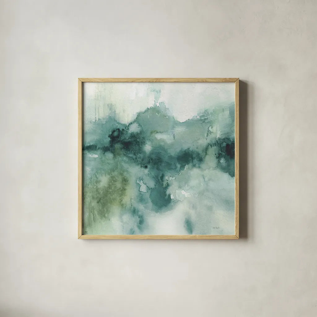 My Greenhouse Abstract I Crop Blue NG by Lisa Audit. Shown in a natural wood glass frame for a timeless modern aesthetic. Available as an archival giclee rolled canvas, fine art paper, or poster print. SKU 32120a.