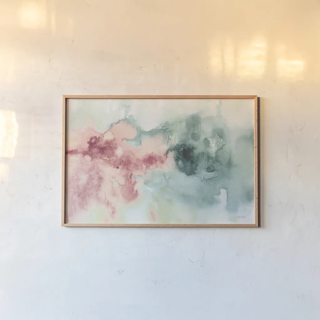 My Greenhouse Abstract I Pink by Lisa Audit. shown as a paper print in a natural frame. Available as a archival giclee rolled canvas, fine art paper, or poster print. SKU 48721i.