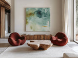 My Greenhouse Abstract IV by Lisa Audit. Shown as extra-large giant wall art in a modern living room. Available as an archival giclee rolled canvas, fine art paper, or poster print. SKU 20403a.