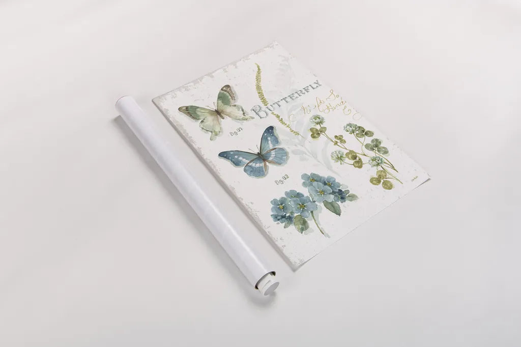 My Greenhouse Botanical Butterfly by Lisa Audit. shown as a rolled paper print. Available as archival giclee rolled canvas, fine art paper, or poster print. SKU 63182h.