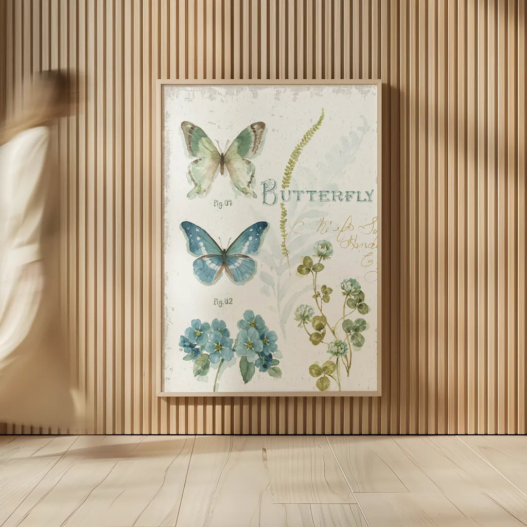 My Greenhouse Botanical Butterfly by Lisa Audit. shown as over sized large wall art. Available as an archival giclee rolled canvas, fine art paper, or poster print. SKU 63182h.