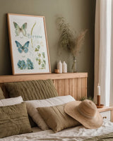 My Greenhouse Botanical Butterfly by Lisa Audit. shown as a paper print in a natural frame. Available as a archival giclee rolled canvas, fine art paper, or poster print. SKU 63182h.