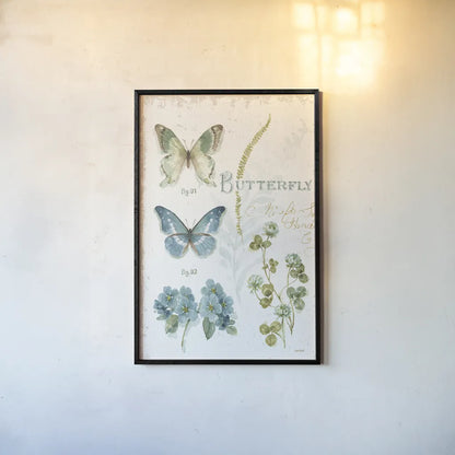 My Greenhouse Botanical Butterfly by Lisa Audit. shown as a paper print in a black flame. Available as a archival giclee rolled canvas, fine art paper, or poster print. SKU 63182h.