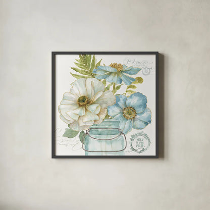 My Greenhouse Bouquet II by Lisa Audit. Shown in a sleek black glass frame for a contemporary gallery look. Available as an archival giclee rolled canvas, fine art paper, or poster print. SKU 23443a.