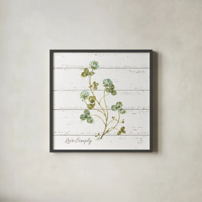 My Greenhouse Clove Live Simply Square by Lisa Audit. Shown in a sleek black glass frame for a contemporary gallery look. Available as an archival giclee rolled canvas, fine art paper, or poster print. SKU 54115a.