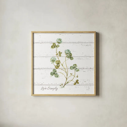 My Greenhouse Clove Live Simply Square by Lisa Audit. Shown in a natural wood glass frame for a timeless modern aesthetic. Available as an archival giclee rolled canvas, fine art paper, or poster print. SKU 54115a.