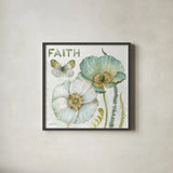 My Greenhouse Flowers Faith by Lisa Audit. Shown in a sleek black glass frame for a contemporary gallery look. Available as an archival giclee rolled canvas, fine art paper, or poster print. SKU 20949a.