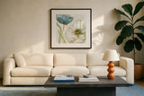 My Greenhouse Flowers III by Lisa Audit. Displayed in a glass frame with matte in a clean modern living room. Available as an archival giclee rolled canvas, fine art paper, or poster print. SKU 20393a.